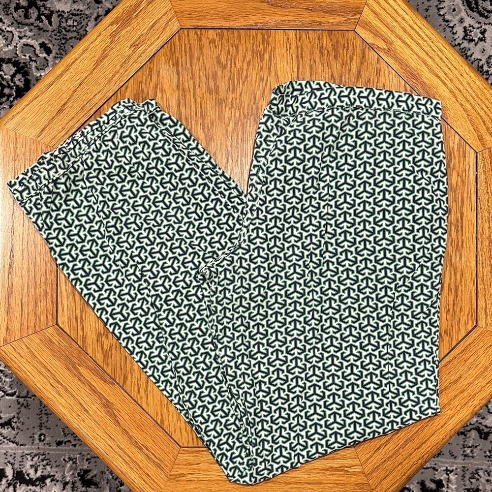 *TORY BURCH* Green x White Geometric Pajama Logo Pants Size Small